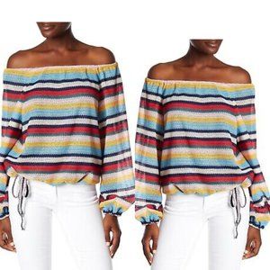 Parker Felicia Off Shoulder Top Sz L Multicolor Stripes Knit Balloon Sleeves